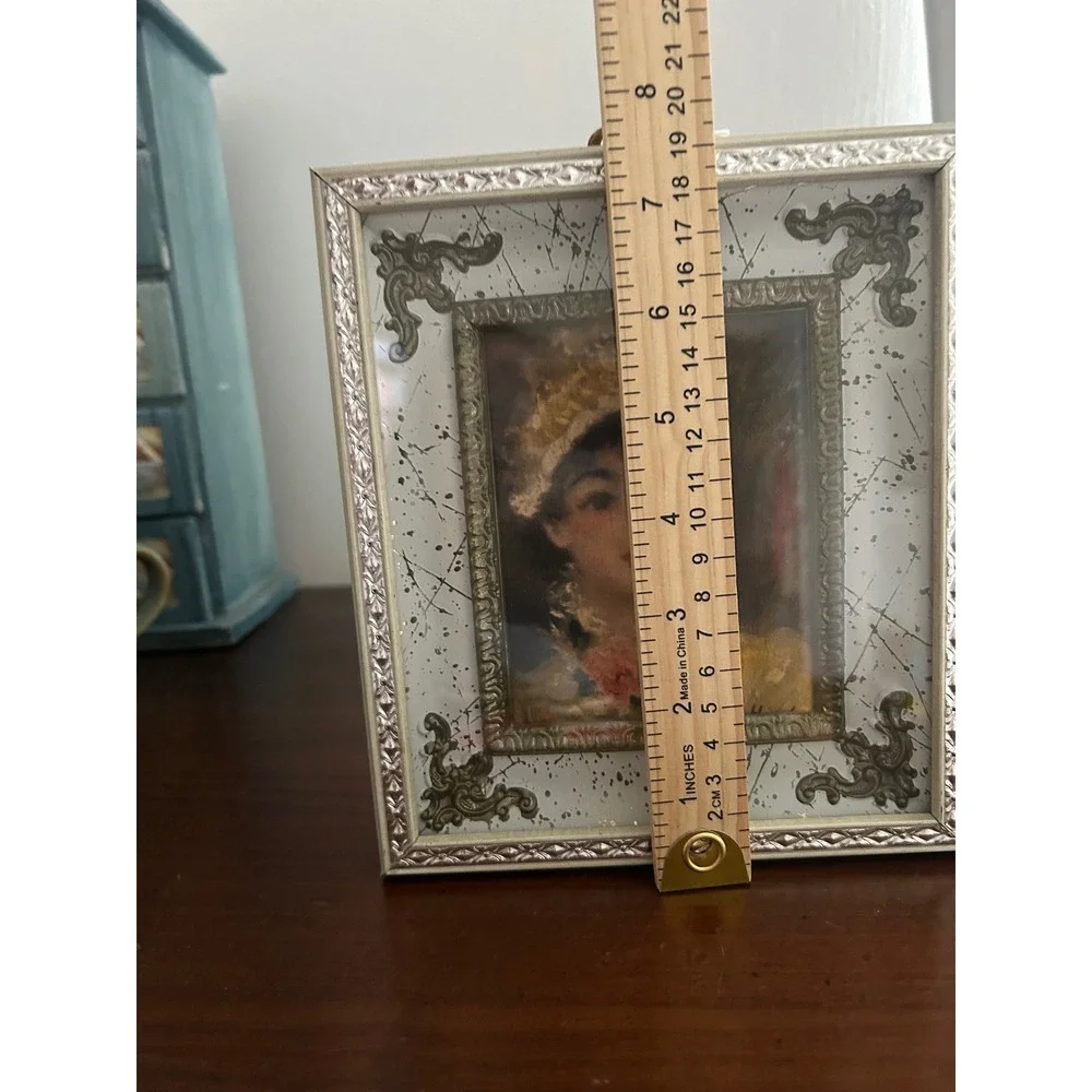 Vintage Miniature Portrait Young Woman Victorian Style Ornate Shadowbox Frame